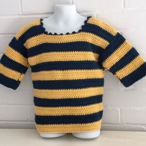 Girls Size 10-12 Maize And Blue UofM Short Sleeve Stripped Crochet Sweater